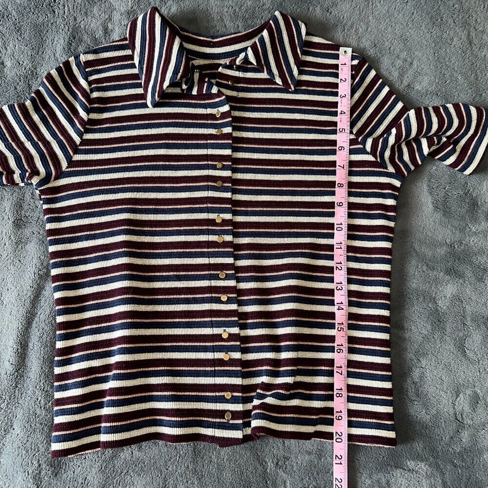 Gray burgundy navy VILA striped vintage button down tee - Picture 15 of 16